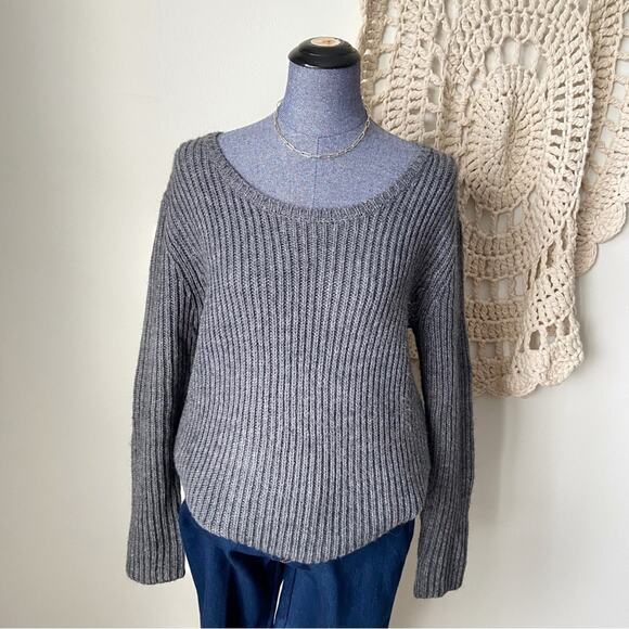 Garnet Hill Gray Ribbed Scoop Neck Sweater Oversized Size Small - Picture 1 of 4